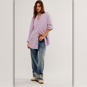 Free People We The Free Summer Daydream Buttondown Lavender Syrup Gauze Top XL